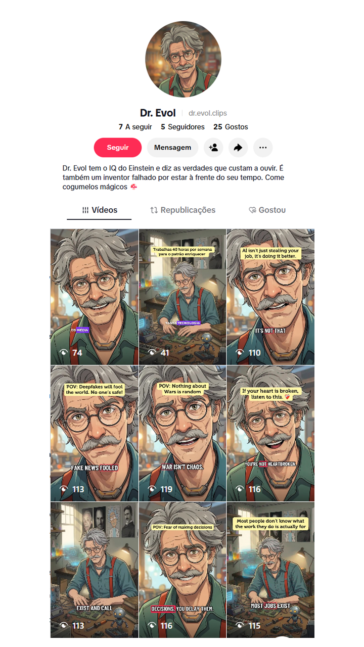 Print de um personagem avatar anterior com poucas views, antes do método