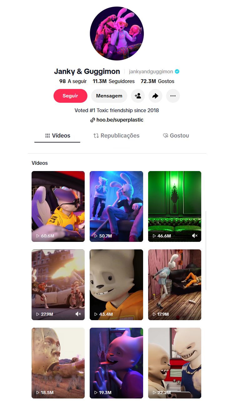Perfil TikTok de Janky & Guggimon com 11.3M de seguidores