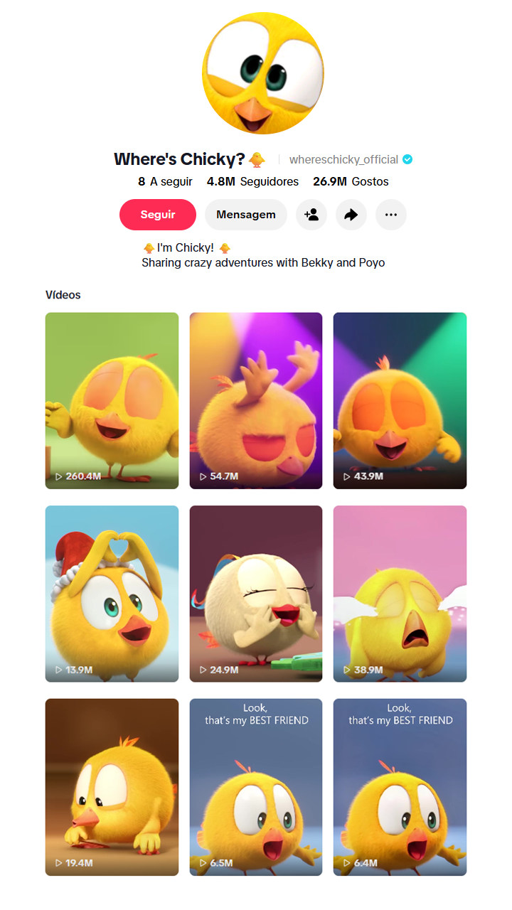 Perfil TikTok de Where's Chicky com 4.8M de seguidores
