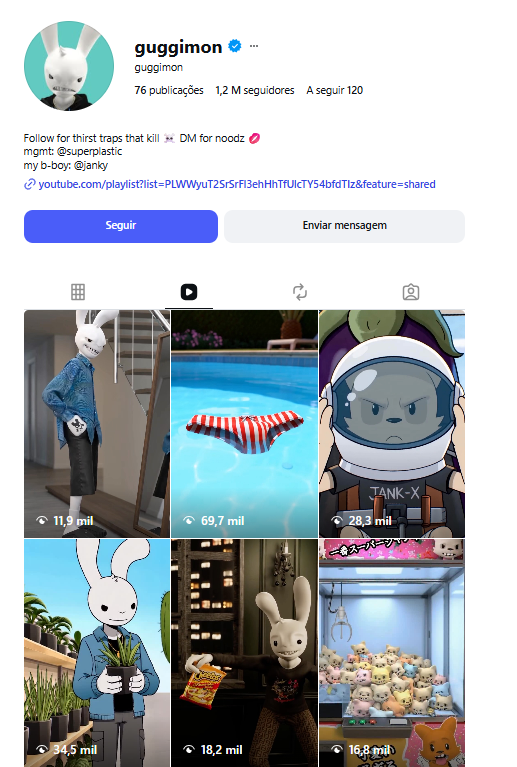 Perfil Instagram de Guggimon com 1.2M de seguidores