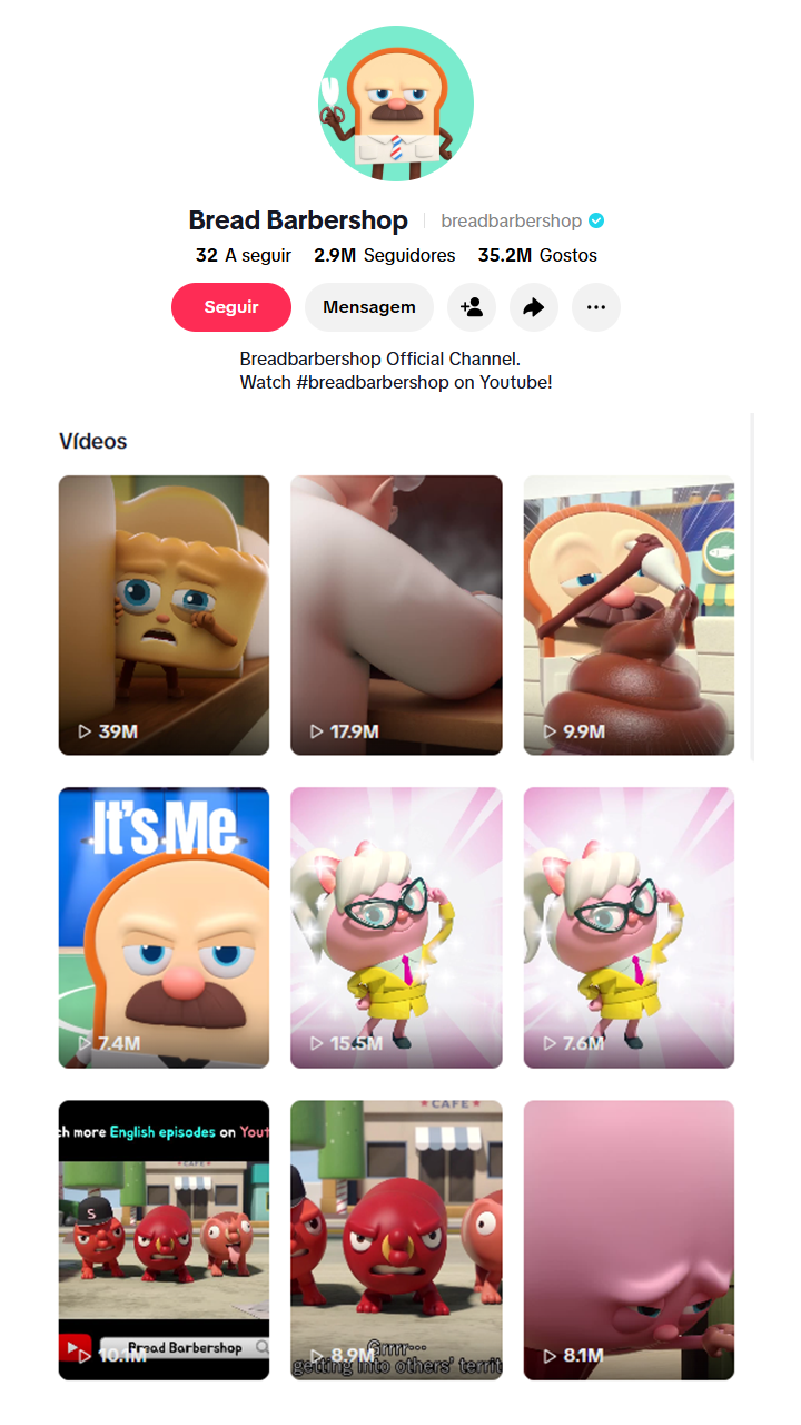 Perfil TikTok de Bread Barbershop com 2.9M de seguidores